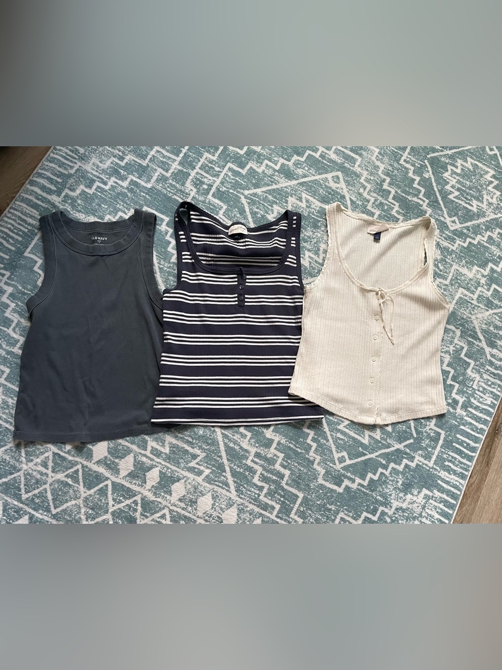 Universal Thread Gray Solid, Navy-White Stripe & Cream Tank Trio